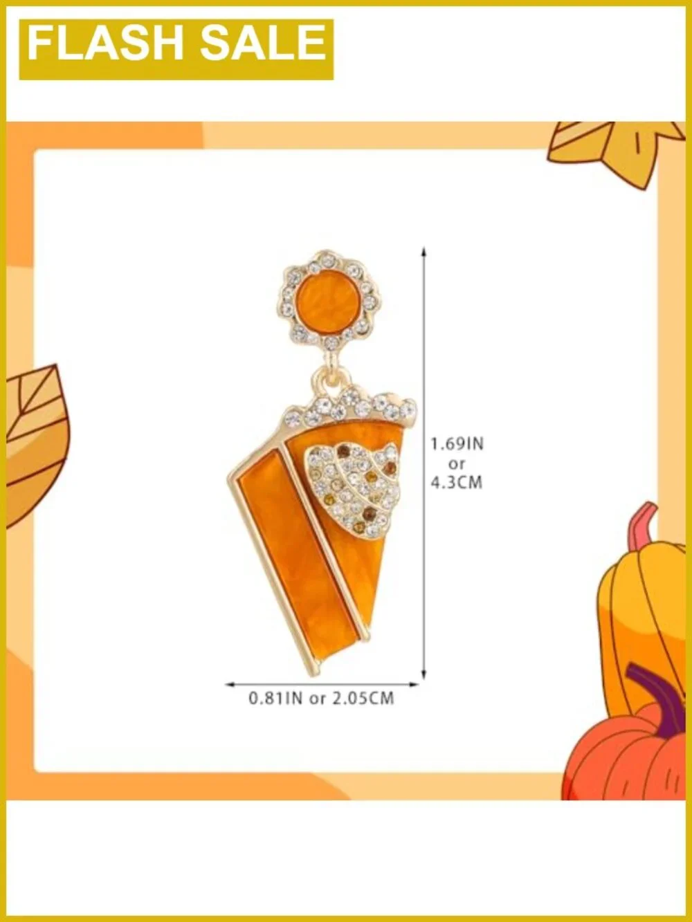 Thanksgiving Pumpkin Pie Dangle Earrings Zinc Rhinestone Lever Back